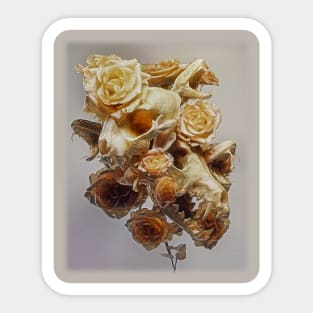 Animal skulls with snake heads surrounded by dry roses Sticker